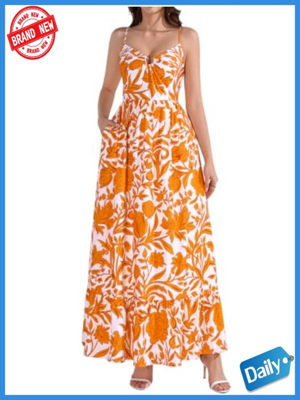 Boho Floral Maxi Dress Casual Flowy Spaghetti Strap Smocked Beach Sundress with